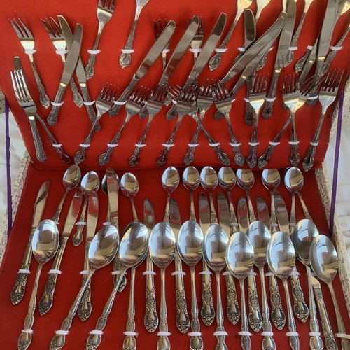Cutlery set vintage Korea floral stainless steel used, 72 pieces