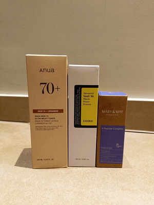 Σετ κορεατικής περιποίησης καινούργιο, Anua toner, COSRX essence, Mary&May serum