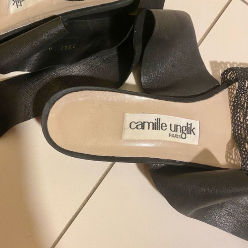 Camille Unglik sandals used, black leather with ribbons