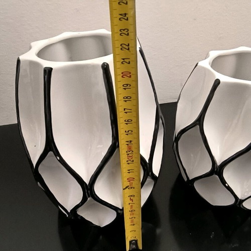 Modern vases used, set of 3, white and black color