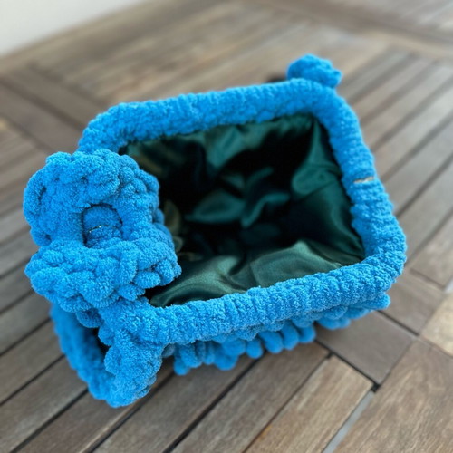 Handmade fluffy bag with inner lining, blue