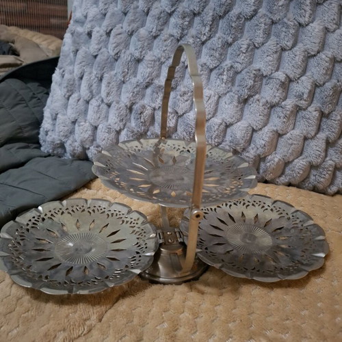 Original two-tier serving tray like new with elegant metal design