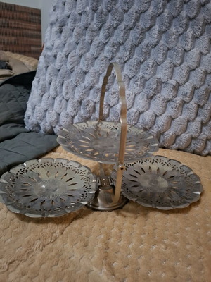Original two-tier serving tray like new with elegant metal design