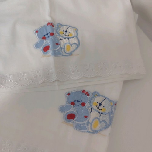Baby sheet with pillowcase embroidered teddy bear cotton like new