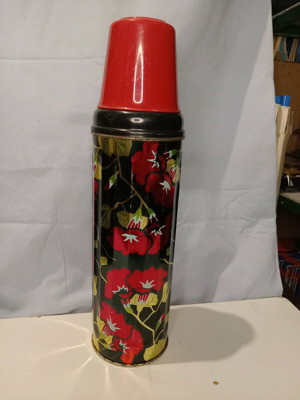 Vintage Asian Floral thermos 60s aluminum, glass, plastic new 34cm