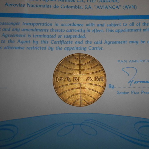 Original Pan American Customer Service Certificate 1968 used