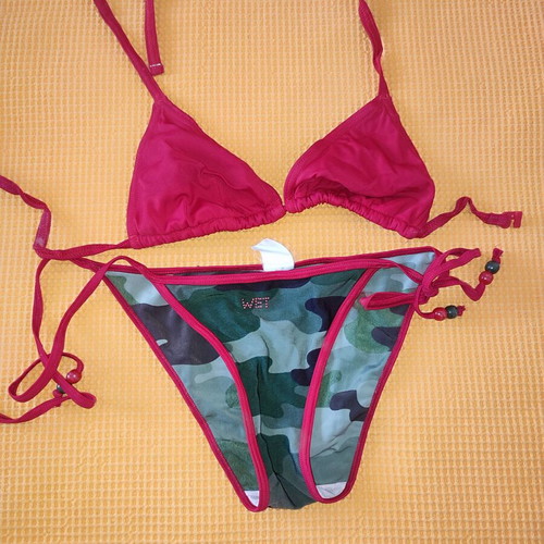 Girls' red military swimsuit used, size 164 cm, age 16+