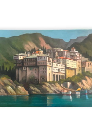 Tsimogiannis Mount Athos Monastery of Saint Paul Oil Painting on Canvas new 50x70cm