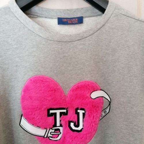 Trussardi jeans sweatshirt L grey like new cotton with puff sleeve
