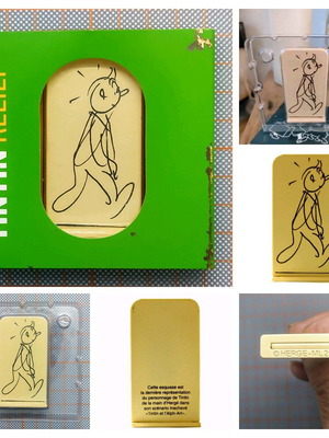 Tintin Alpha-Art metal plaque figurine new 5.5 cm