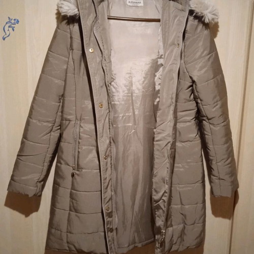 Jacket new, size XL, dark beige with removable hood and fur