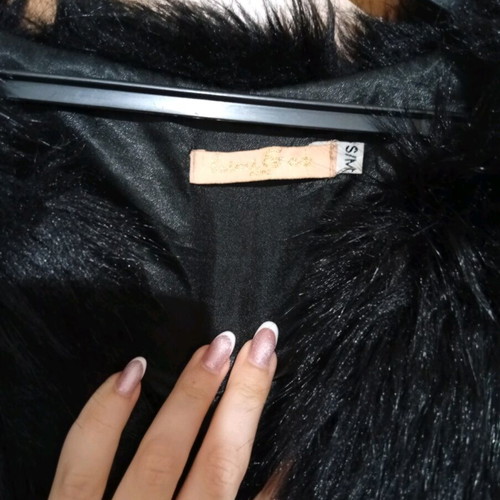 Short synthetic black fur coat like new, size S-M