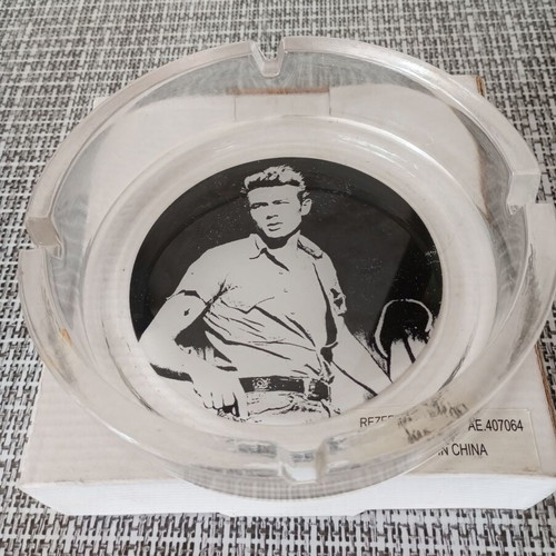 James Dean glass ashtray with La Siesta retro tobacco pouch gift