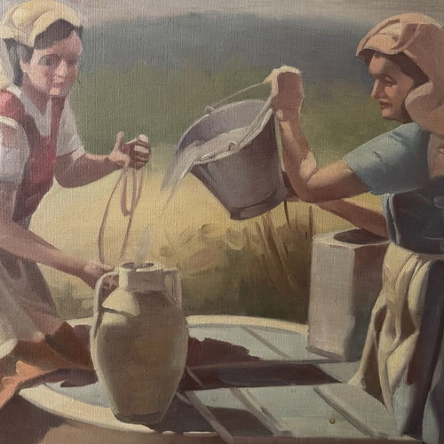 Oil painting Kopeles sto Pigadi by Dimitris Chytiris like new
