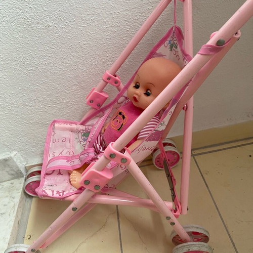 Doll stroller with doll used, pink
