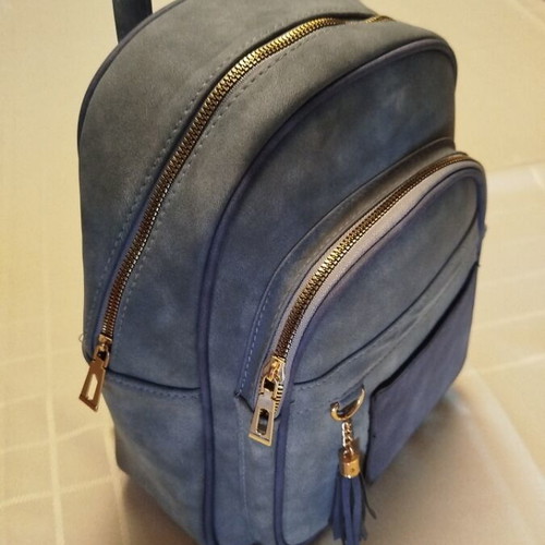 Suede leatherette backpack bag, height 35 cm, base width 25 cm