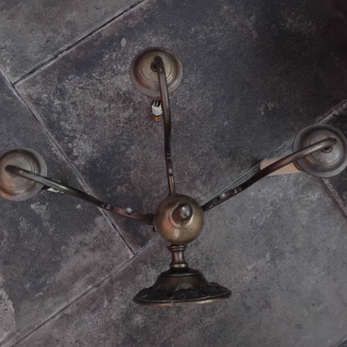 Vintage brass wall lights pair, three-light Amsterdam XXX design, used