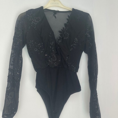 Black bodysuit with transparency and sequins size M like new