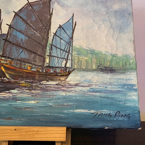 Tang Ping painting Sailboat in Singapore Harbor used