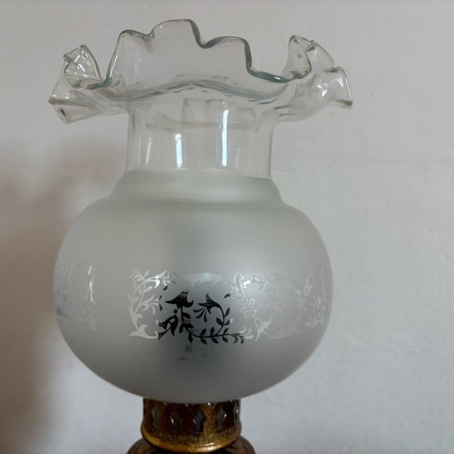 Vintage table lamp used with matte glass shade and porcelain base