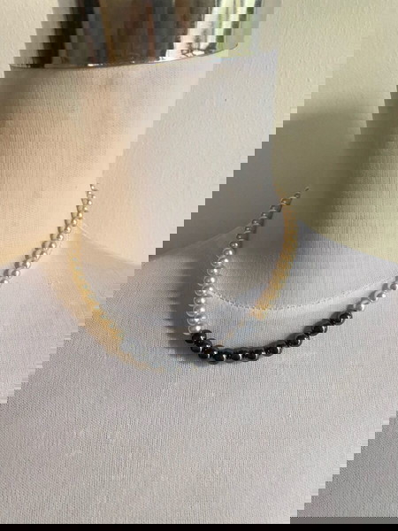 Vintage black Hematite with Pearls Necklace