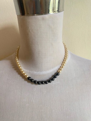 Vintage black Hematite with Pearls Necklace