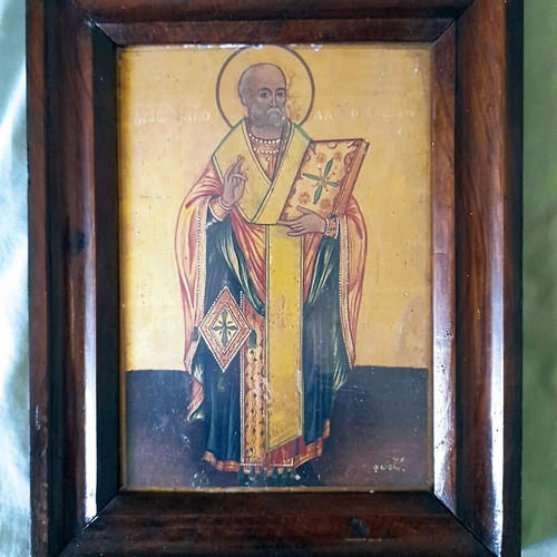 Antique Saint Nicholas Icon used, handmade 1870s, 26×20 cm