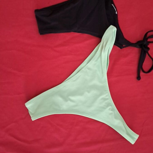 Women's bikini swimwear, black and green, size M