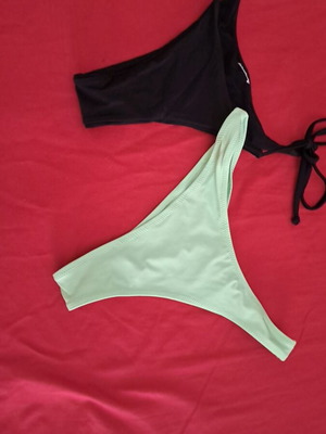 Women's bikini swimwear, black and green, size M