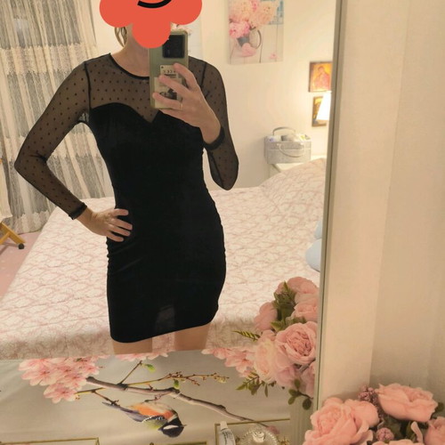 Loavies velvet dress with polka dot transparency like new, black