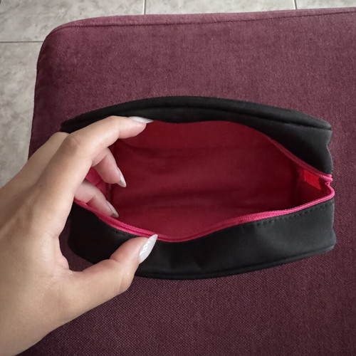 Lancôme fabric cosmetic bag new, black with fuchsia interior