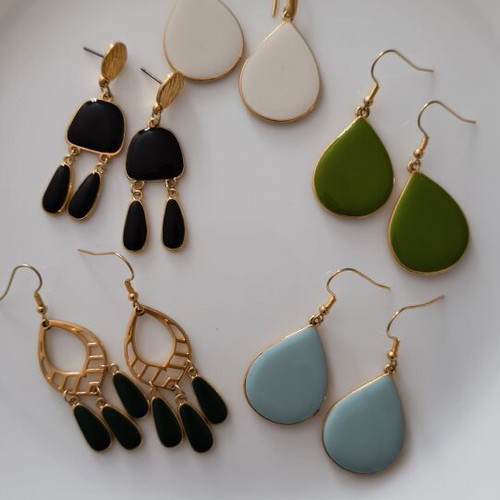Enamel earrings, white and turquoise