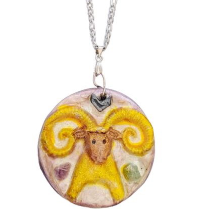 Handmade Aries necklace polymer clay with semi-precious stones and silver chain new
