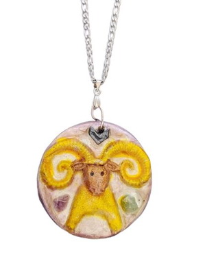 Handmade Aries necklace polymer clay with semi-precious stones and silver chain new