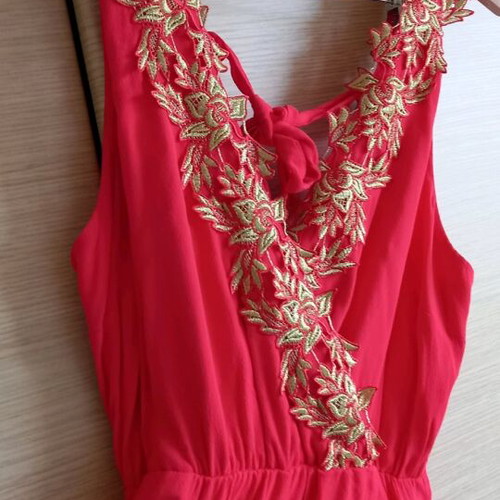 Bsb long asymmetric dress coral with gold embroidery like new, size XL