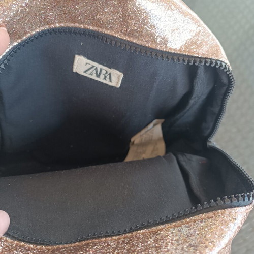 Zara Kids glitter backpack cat design like new, pink gold