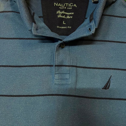 Nautica blue striped polo shirt large used