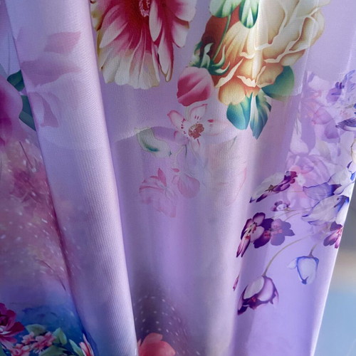 Maxi floral chiffon skirt, violet with white lining, size S
