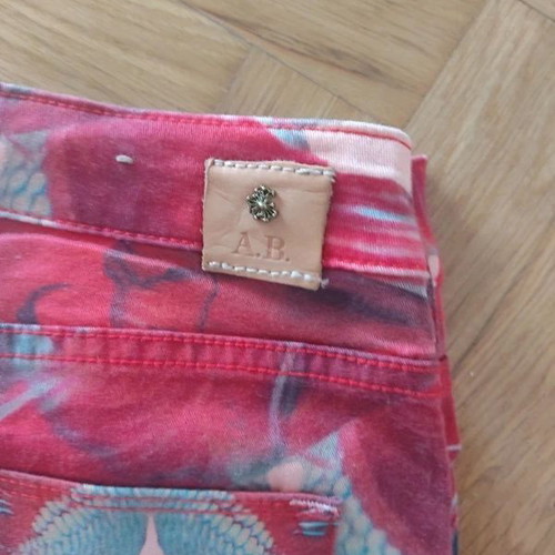 Maison Scotch tropical cotton denim pants size S like new, pink multicolor