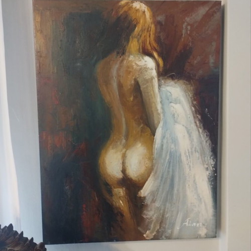 Nude oil painting on canvas, signed, handmade, 80x60cm