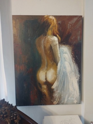Nude oil painting on canvas, signed, handmade, 80x60cm