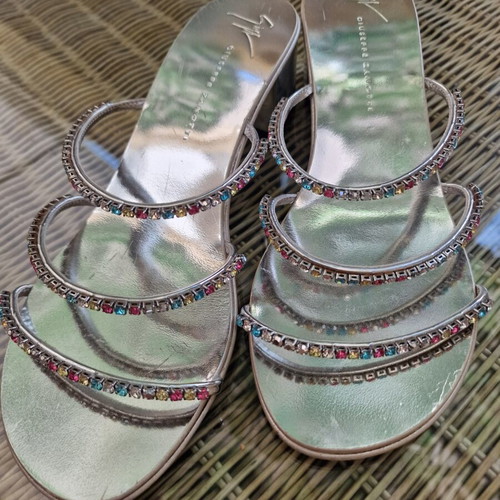 Giuseppe Zanotti heeled sandals like new, silver leather with crystals, size 37