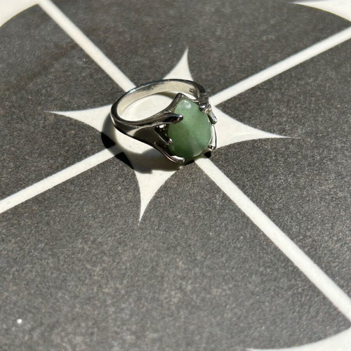 Silver ring with mint green nephrite stone
