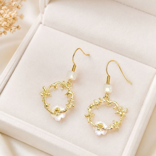 Handmade Secret Garden Earrings gold wreaths with bees and flowers