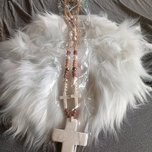 Cross Necklace like new beige