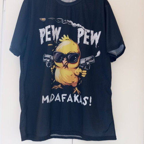 Black synthetic T-shirt with front print, XL