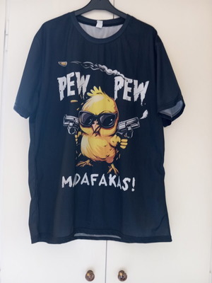 Black synthetic T-shirt with front print, XL