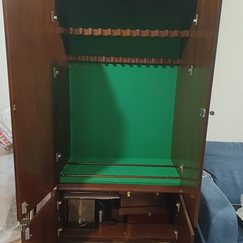 Handmade wooden gun cabinet with 26 slots, felt lining and interior light