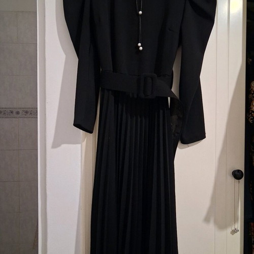 Black Midi Dress Made in Italy like new with Statement Shoulders