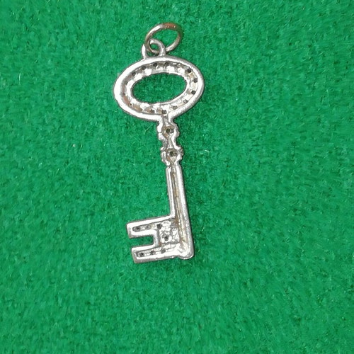Steel necklace charm key silver color with clear zirconia new